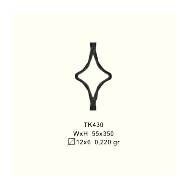 Елемент за вграждане от ковано желязо TK430 (11,5*5,5 mm), 55*350 mm