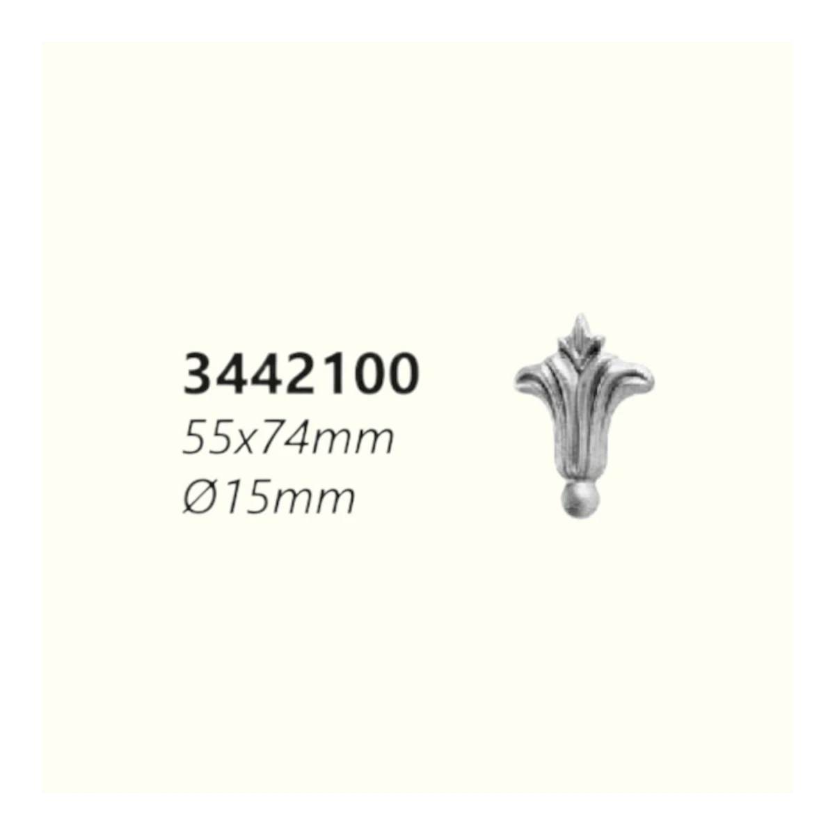 Връх от ковано желязо 3442100 (D=15 mm), 55*74 mm
