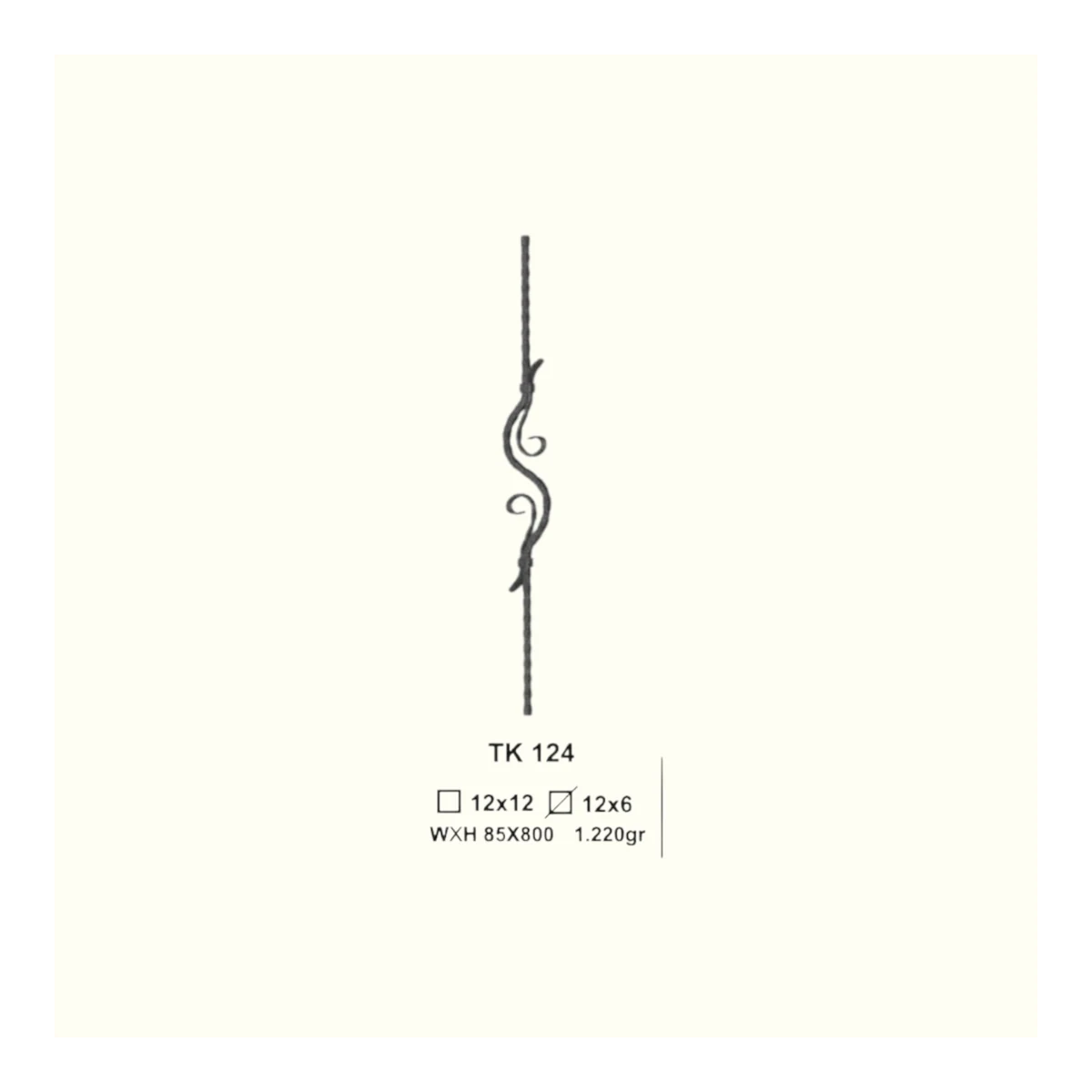 Декоративен прът от ковано желязо TK124 (11,5*5,5 mm) 85*800 mm, 85*800 mm