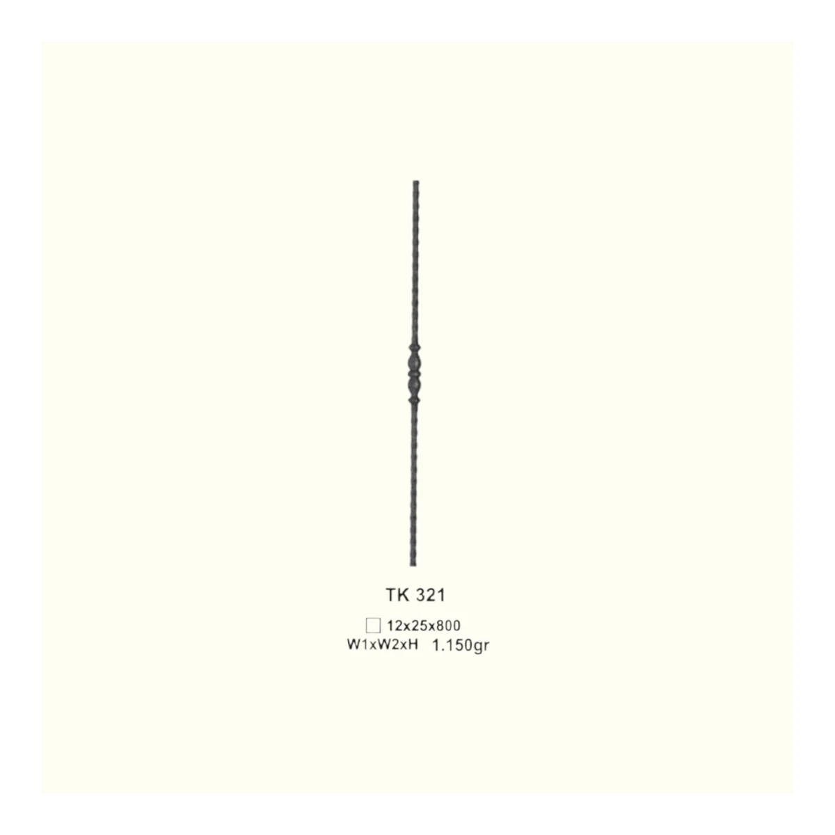 Декоративен прът от ковано желязо TK321 (11,5*11,5mm), 12*25*800 mm