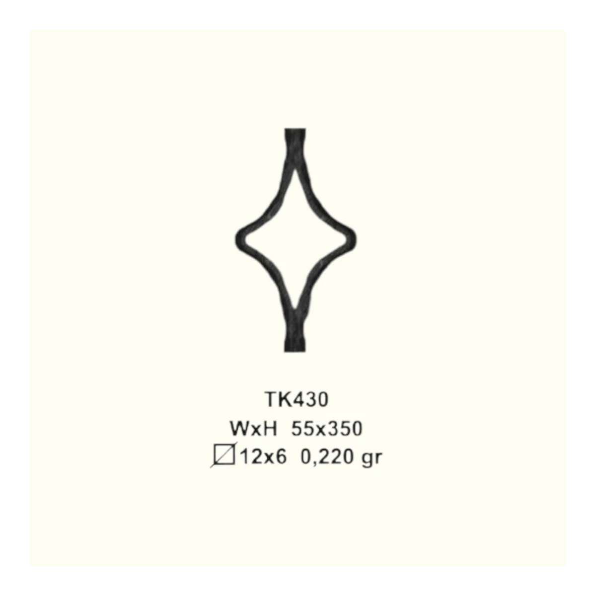 Елемент за вграждане от ковано желязо TK430 (11,5*5,5 mm), 55*350 mm