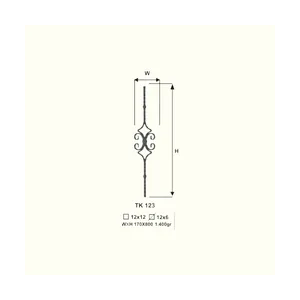 Декоративен прът от ковано желязо TK123  (11,5*5,5 mm) 170*800 mm, 170*800 mm - изглед 1